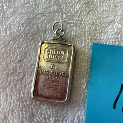 Credit Suisse 10 gram Sterling bar in Pendant frame