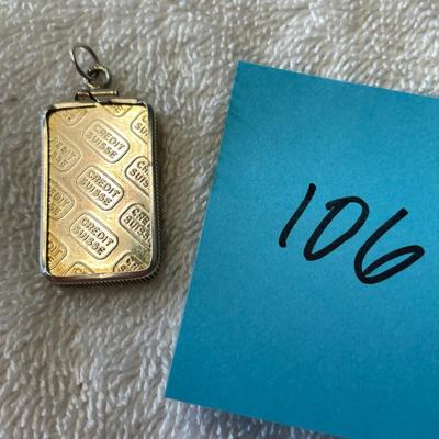 Credit Suisse 10 gram Sterling bar in Pendant frame