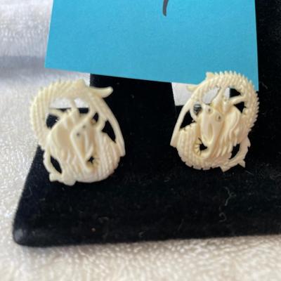 Ivory Carved Dragon Cuff Links on Sterling