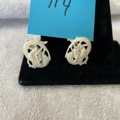 Ivory Carved Dragon Cuff Links on Sterling