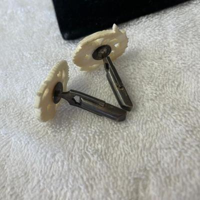 Ivory Carved Dragon Cuff Links on Sterling