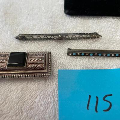 3 Art Deco Bar Pins Sterling Silver