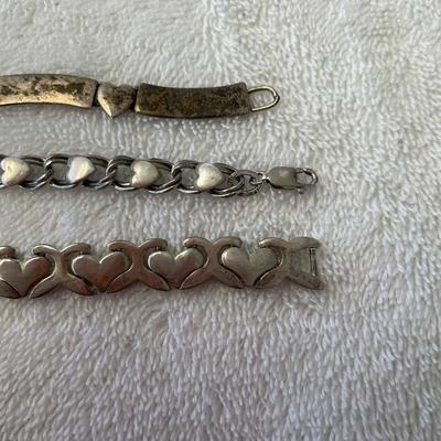 Lot of 3 Sterling Silver Hearts Link bracelets