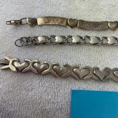 Lot of 3 Sterling Silver Hearts Link bracelets