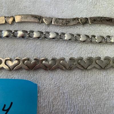Lot of 3 Sterling Silver Hearts Link bracelets