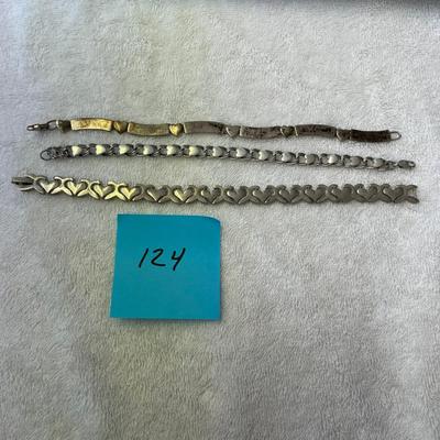 Lot of 3 Sterling Silver Hearts Link bracelets