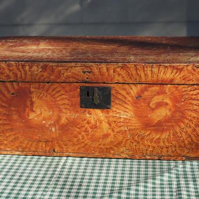 EARLY DOME TOP HAND GRAIN PAINTED CHEST