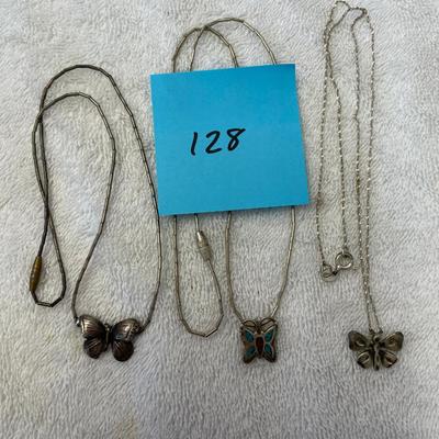Lot of 3 Sterling Silver Necklaces w/ Butterfly Pendants