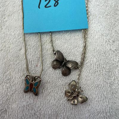 Lot of 3 Sterling Silver Necklaces w/ Butterfly Pendants