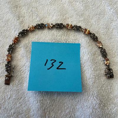 Retro Art Deco Topaz & Marcasites Bracelet Sterling Silver