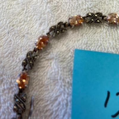 Retro Art Deco Topaz & Marcasites Bracelet Sterling Silver
