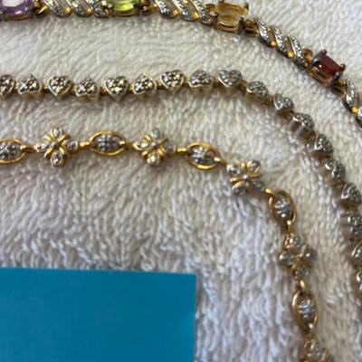 Lot of 3 Tennis Bracelets Gold on Sterling Silver