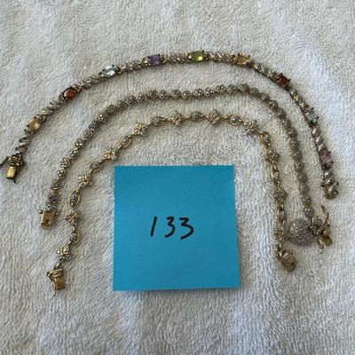 Lot of 3 Tennis Bracelets Gold on Sterling Silver