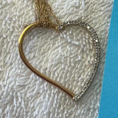 10K Gold Necklace w/ Heart Pendant + Diamonds