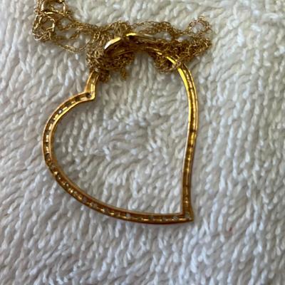10K Gold Necklace w/ Heart Pendant + Diamonds