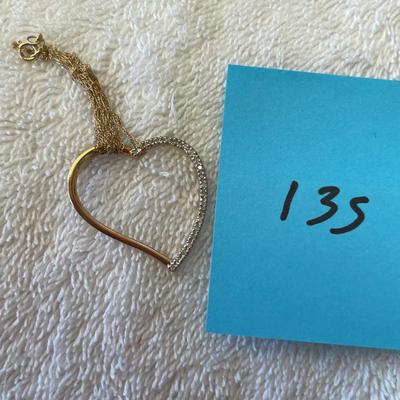 10K Gold Necklace w/ Heart Pendant + Diamonds