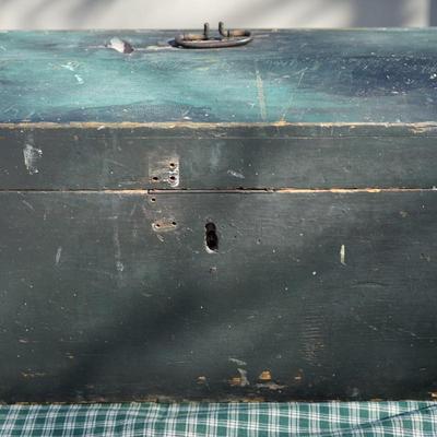 PRIMITIVE GREEN PAINTED DOME TOP TRUNK