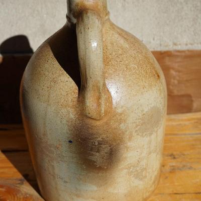 STONEWARE JUG STAMPED NA WHITE & SON UTICA NY PINE TREE SWIRL COBALT DESIGN