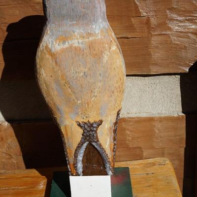FOLK ART HAND CARVED WOOD  & PAINTED GREAT HORNED OWL
