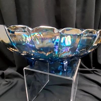 Vintage Blue Carnival Glass Bowl