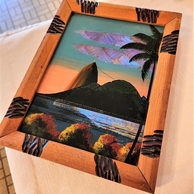 Lot #63  Vintage Butterfly Wing Picture in Handcarved frame