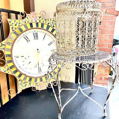 LOT 52 Group Vintage Yard Art Weathered  Clock Table Lidded Basket