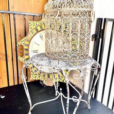 LOT 52 Group Vintage Yard Art Weathered  Clock Table Lidded Basket