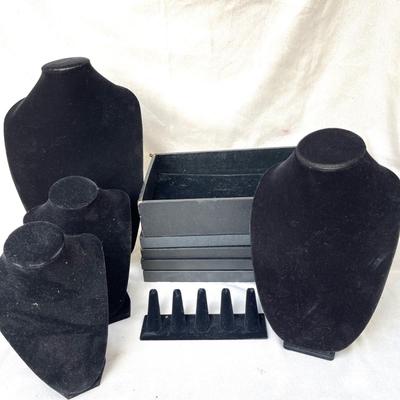 LOT 58 Jewelry Display Group #2 Ring Stand Trays Necklace Stands Black Velvet