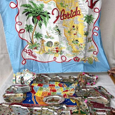LOT 59 Group State Souvenir Trays Scarf Puzzle USA