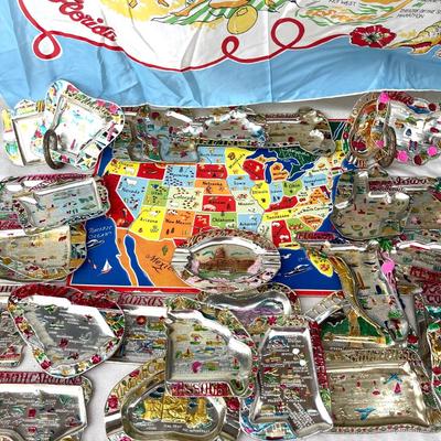 LOT 59 Group State Souvenir Trays Scarf Puzzle USA