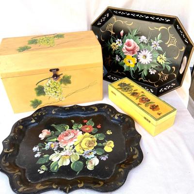 LOT 60 Painted Trays & Boxes