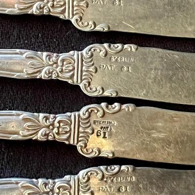 10 Charming Antique Sterling Butter Knives marked 