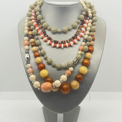 LOT 1: Five Assorted Length Beaded Necklaces