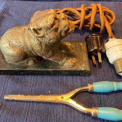 Rare Vintage Cast Bulldog Curling Iron Heater
