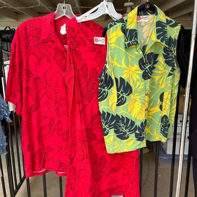 LOT 68 Vintage His & Hers Hawaiian Cloths Shirt & Dress + Sleeveless Blouse Size Large
