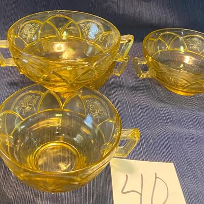 4 Federal Rosemary Amber Double Handled Soup Bowls