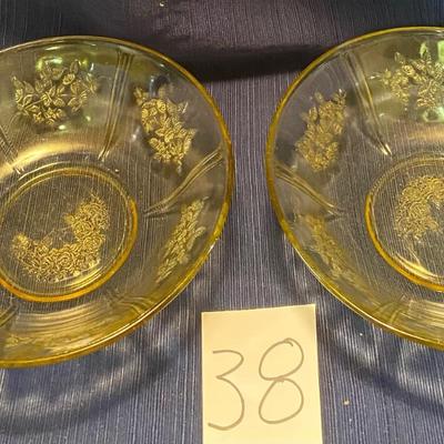 2 Federal Glass Rosemary Amber 8â€ Bowls