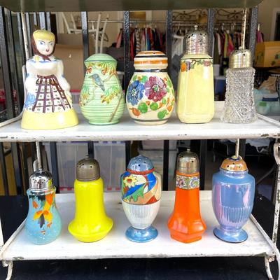 LOT 76 Group 10 Vintage Sugar Shakers Figural Painted Ceramic & Glass