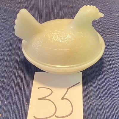 Vintage Milk Glass Hen on a Best