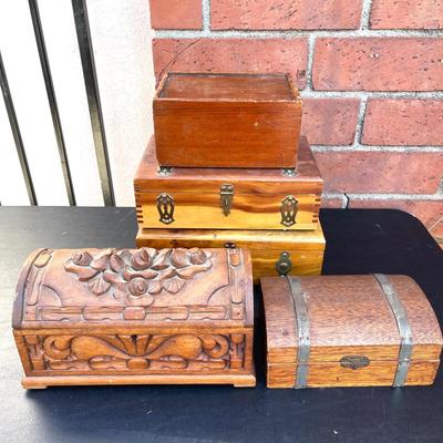 LOT 83 Group Wooden Boxes (5) Hand Carved Cedar Oak