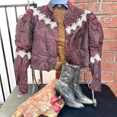 LOT 85 Victorian Blouse/Bodice Shawl & Lace Up Shoes