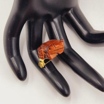 WOODEN HANDCARVED TOAD BROOCH