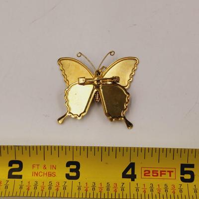 MULTI COLORED GOLD TONED BUTTERFLY PIN