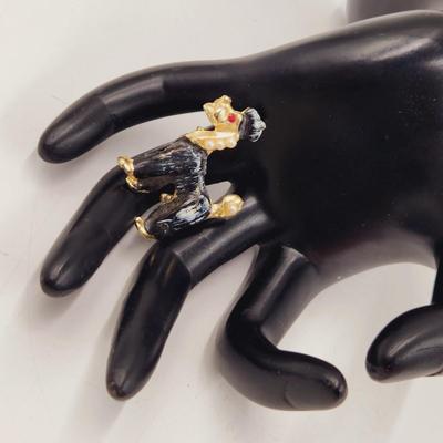 VINTAGE GOLD TONED POODLE PIN W/ RED JEWELED EYE