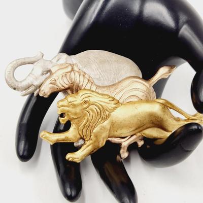 3 TONED ELEPHANT LION & ZEBRA PIN