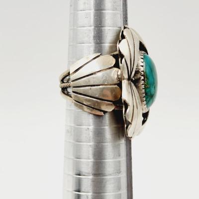 VINTAGE SIGNED STERLING SILVER & TURQUOISE RING SIZE 9