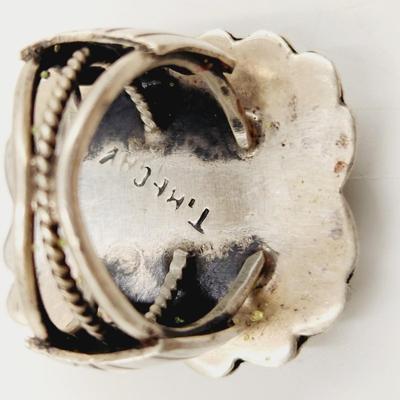 VINTAGE SIGNED STERLING SILVER & TURQUOISE RING SIZE 9