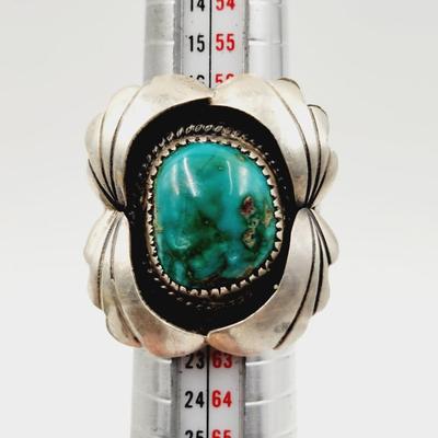 VINTAGE SIGNED STERLING SILVER & TURQUOISE RING SIZE 9