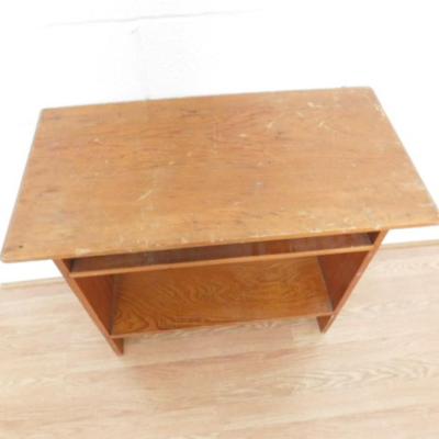 Solid Wood Table with Storage Shelves