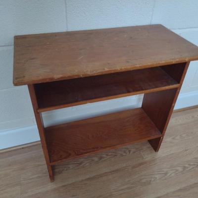 Solid Wood Table with Storage Shelves